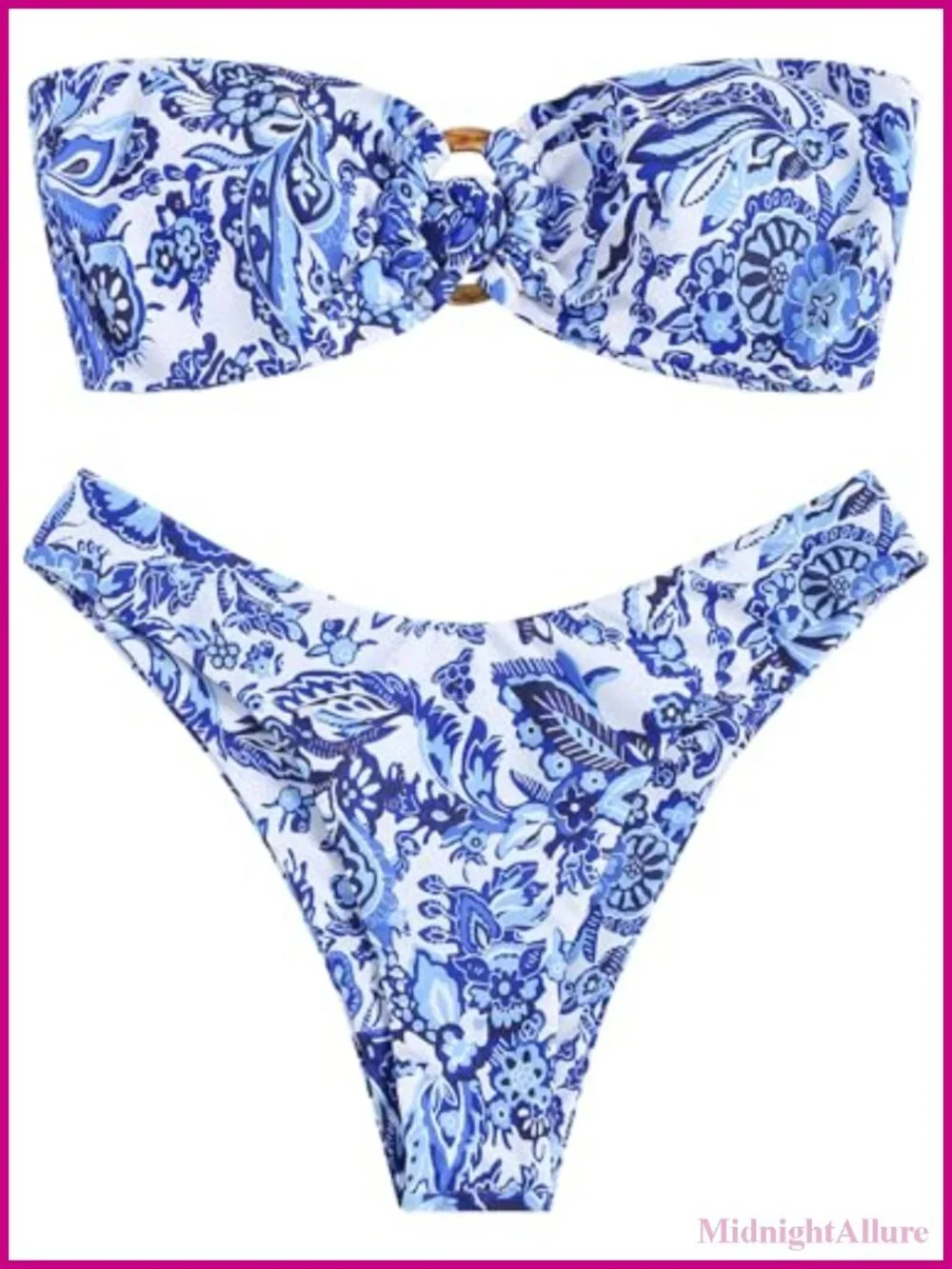 Strapless Bandeau Bikini Set with O-Rings High Cut Two Piece Swimsuit